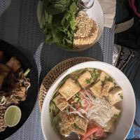 Pho'Real noodle soup with acompanyments  at The Happy Cat - Veggie Cafe-Restaurant in Luang Prabang