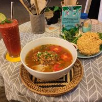 Khao soi, watermelon shake at The Happy Cat - Veggie Cafe-Restaurant in Luang Prabang