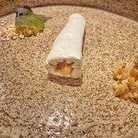 This was crazy. Root vegetable (parsnip I think) injected with Camembert culture   at TIAN Restaurant in Vienna