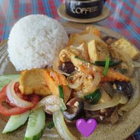 Fried tofu with onions and mushrooms at 24 Restaurant  in Sapa