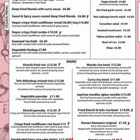 Vegan menu   at Seoul Food in Halifax