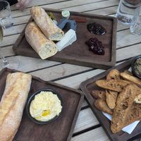 Hommus, cheese plate and olive tapenade at Gordon's Wine Bar in London