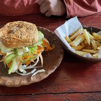 The fries were although vegan  at El Mesón del Buen Tomar in San Jose Del Pacifico