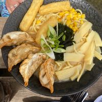Veggie gyoza ramen at Déjà Brew in Egremont