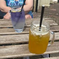 Butterfly pea lemonade and mango iced tea at Déjà Brew in Egremont