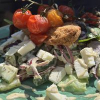 Greek salad with added vegan breaded chicken  at Cow & Oak in Worthing
