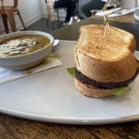 Veggie soup and sabih sandwich  at Café Alma in Cincinnati