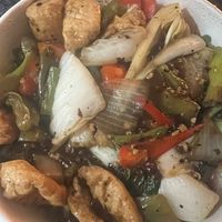 Veg and tofu in black bean sauce with rice   at Maggie Fu in Liverpool