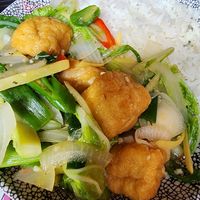 Vegetable & tofu with ginger and scallions (yum!) at Maggie Fu in Liverpool