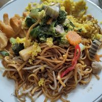 Veg red curry, noodles, spiced chips and soft noodles at Nee's Thai in Lisburn