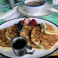 Pancakes and cream of mushroom soup  at Phoenicia Diner in Phoenicia