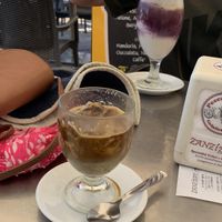 Coffee granita and blueberry granita   at Gelateria Zanzibar in Scilla