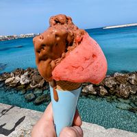 Strawberry and chocolate 😋 at Gelateria Fisotti in Otranto