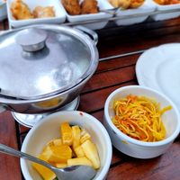 Atjar and fruit to go with ricetable at Batavia in Arnhem