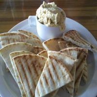 pita bread and plain hummus (red pepper hummus also available) at Brew in Traverse City