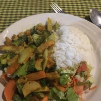 Rice and curry with tofu at Veggie Tables in Vang Vieng