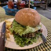 Veggie burger at Veggie Tables in Vang Vieng