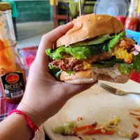 pumpkin burger at Veggie Tables in Vang Vieng