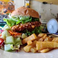pumpkin burger at Veggie Tables in Vang Vieng