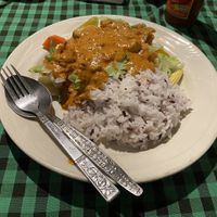 Rice with veggies and satay sauce at Veggie Tables in Vang Vieng