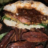 Inside chickpea hemp seed burger  at Bandaloop in Arundel