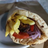 Souvlaki - vegan if you remove the sauce at Exesion - Εξαίσιον in Paros