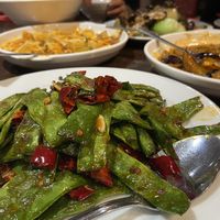 Stir fried flat beans with chilli  at China Red in Sheffield