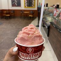 Raspberry sorbet, coconut shaving, and graham cracker crumbs.   at Cold Stone Creamery in Little Rock
