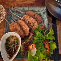 Vegan "pork" skewers at Bangkok Heightz in Bangkok