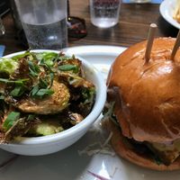 Portobello burger with Brussels sprouts  at Golden Road Brewing - West Glendale in Los Angeles