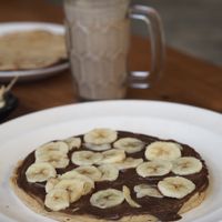Vegan banana-nutella pancakes  at Millets of Mewar in Udaipur