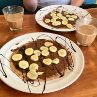 Vegan pancakes with Nutella and masala tea  at Millets of Mewar in Udaipur