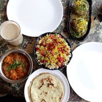 Millet aloo tikki, gatta ki subji, lemon rice and banana dates shake at Millets of Mewar in Udaipur