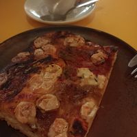 Vegan Feta cheese pizza at Santa Vegana in Barcelona