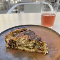 Quiche with leek, asparagus, and dried tomato  at Santa Vegana in Barcelona