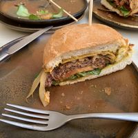 Curry burger  at Santa Vegana in Barcelona