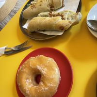 Vegan tuna sandwich and vegan donut   at Santa Vegana in Barcelona