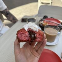 Red velvet “Nutella” donut  at Santa Vegana in Barcelona