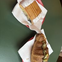Chocolate and cream pastry and pistachio cream filled croissantt  at Santa Vegana in Barcelona