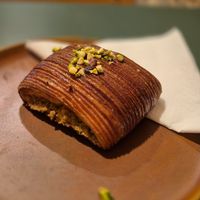 Pistachio pastry at Santa Vegana in Barcelona