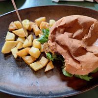 Hamburguesa catalana at Santa Vegana in Barcelona