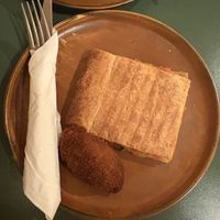 Empanada and croquette   at Santa Vegana in Barcelona
