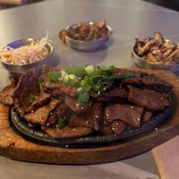 vegan bulgogi beef with rice and banchan😍  at Sura Korean BBQ & Tofu House in Long Beach
