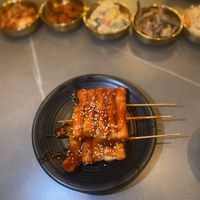 Wonderful crispy rice cake skewerss #Veganuary at Sura Korean BBQ & Tofu House in Long Beach