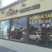 vegan friendly on the window! :) at Sura Korean BBQ & Tofu House in Long Beach