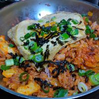 Kimchi fried rice with vegan shrimp and egg at Sura Korean BBQ & Tofu House in Long Beach