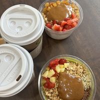coffees, coffee cake smoothie bowl, green machine smoothie bowl  at BARE Blends in Saratoga Springs