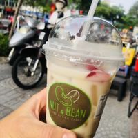 Macadamia nut milk with raspberry   at Nut & Bean House in Ho Chi Minh City