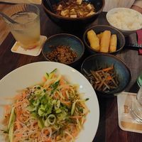 glass noodle salad, fermented soy beans, veggies, potato sticks, rice, mapo tofu at 957 Ramen Bar in Marburg