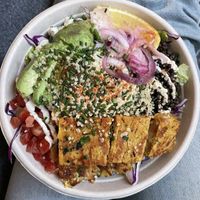 mediterranean bowl  at Vibe Organic Kitchen & Juice in Costa Mesa